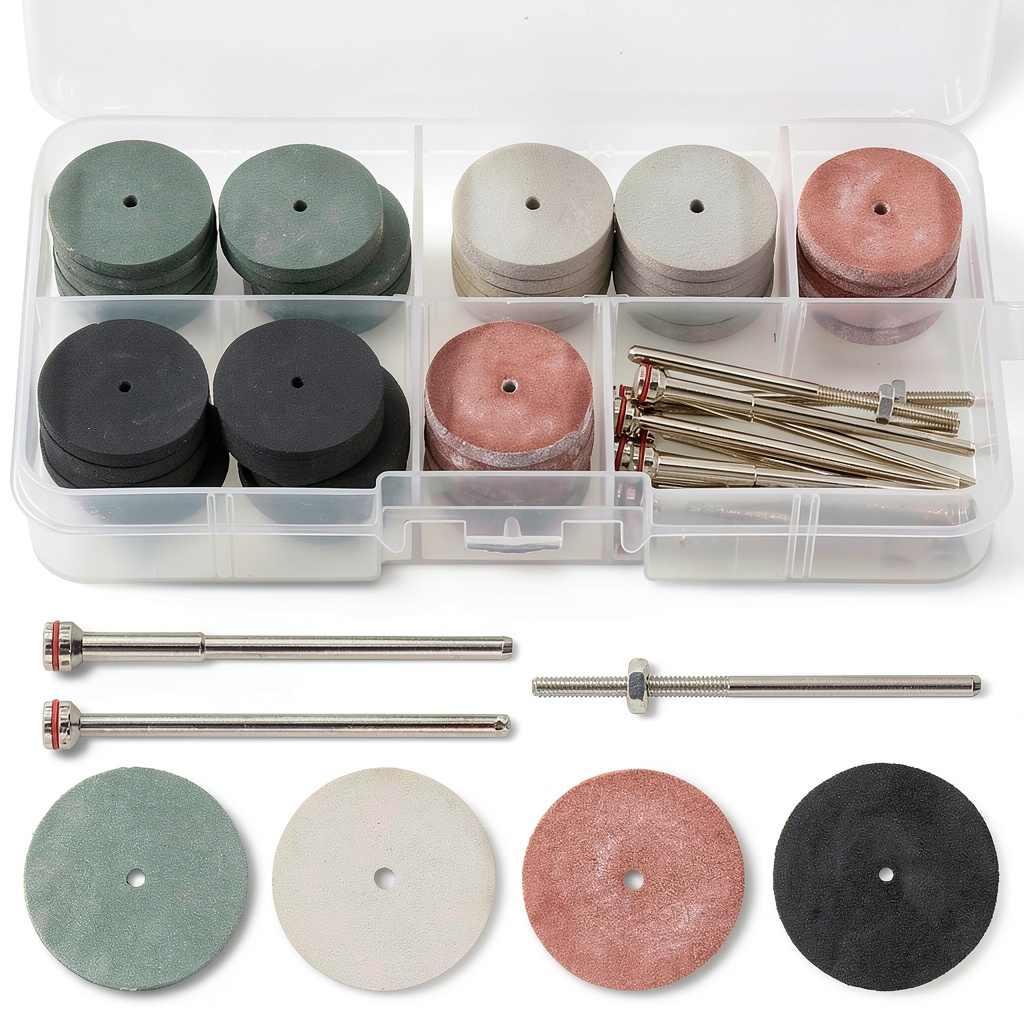 Swpeet silicone rubber polishing wheels and mandrels displayed in a toolkit