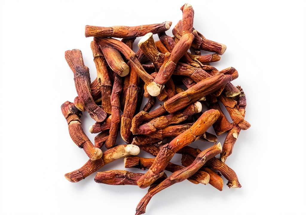 Installing HINT Sweet Flag Root Vacha Herb Raw Dried Root Pieces on a wooden kitchen counter