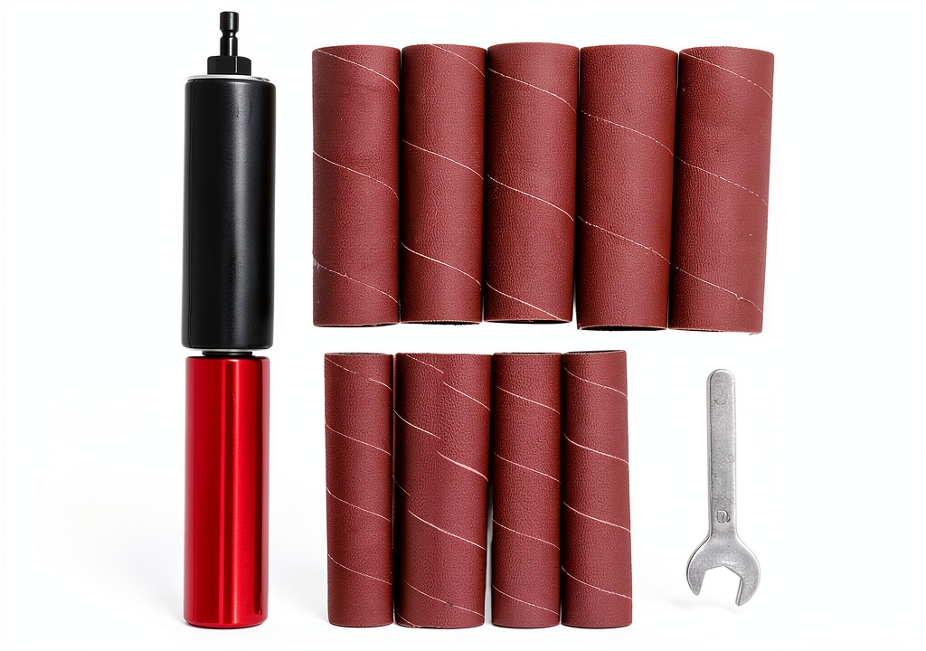 Yosoo Spindle Sander Adapter attached to a drill in a workshop