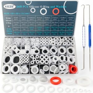 KEZE 660 PCS Silicone O‑Ring Kit + 14‑Size Washers Food Grade-0