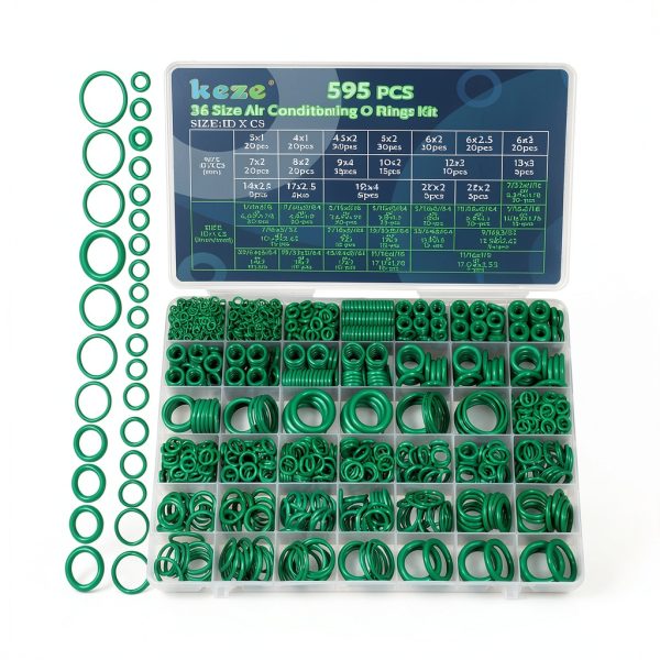 KEZE 595 Pcs Air Conditioning O Ring Kit,36 Size Seal Rubber O-Rings Assortment Set for Compressor Automotive A/C Plumbing Repair ID:3-22mm (Green)-0