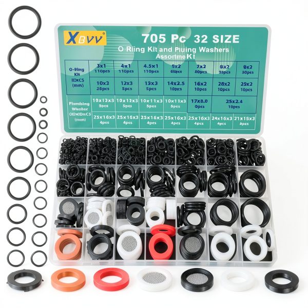 32 Size 705 Pcs Plumbing Washers and O-Ring Kit 2-in-1 Rubber Gasket Assortment Kit for Faucet Spigot Garden Hose Pressure Washer Plumbing Repair-0